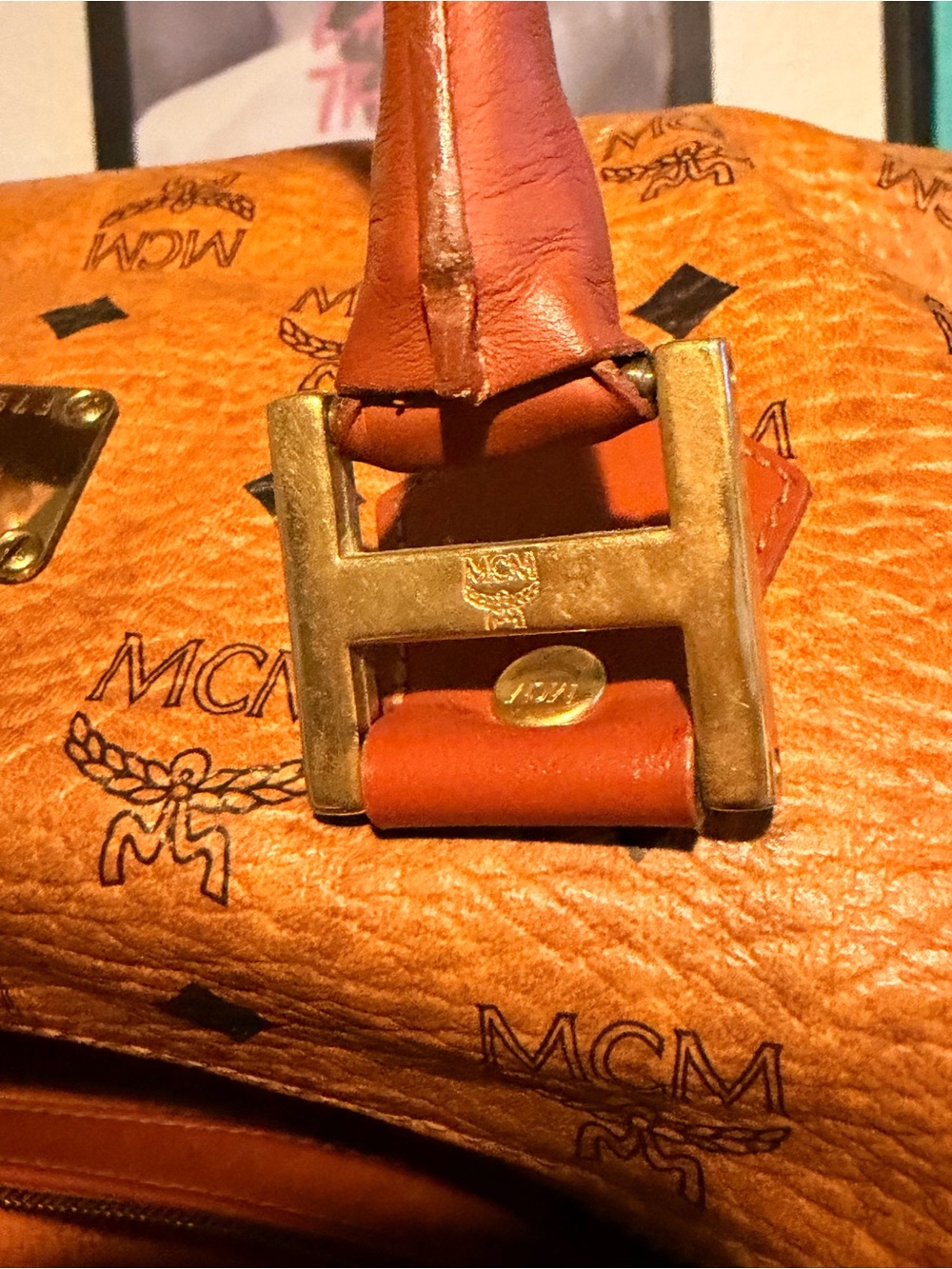 MCM Cognac Logo Visetos Satchel with Brass Hardware - Picture 13 of 13